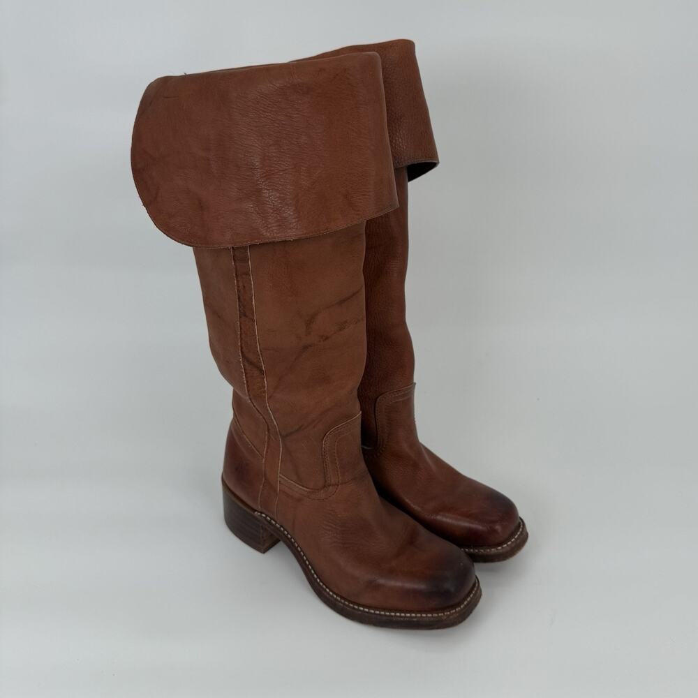 Women’s Frye Over The Knee Campus Boots Cuff Brown Leather Western USA Size 9 M